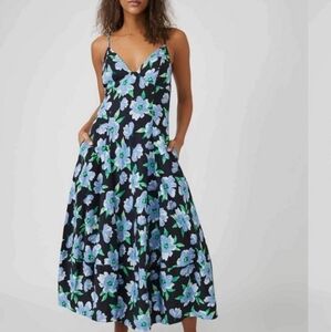 NWT Free People Finer Things floral Midi dress size small black blue